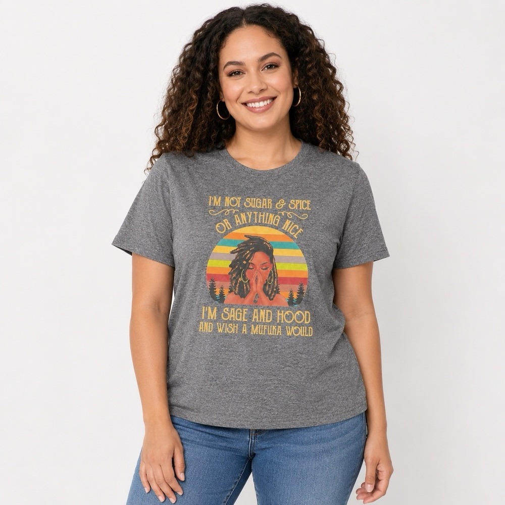 Women’s XL Gray Graphic T-Shirt Sage & Hood Funny Quote Short Sleeve Tee